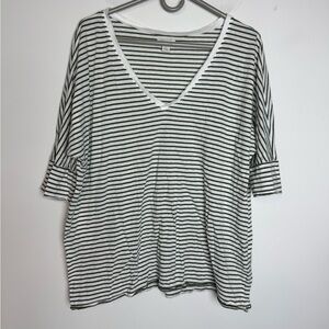 Sundance slub cotton dolman sleeve stripe top Large olive green white